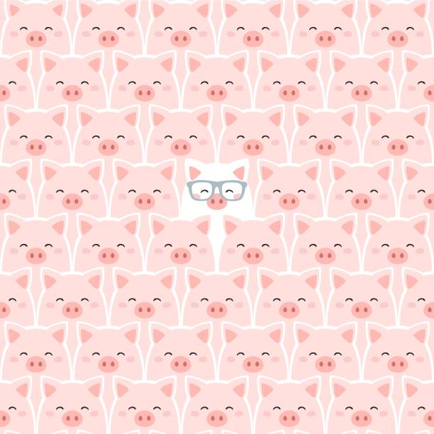 Pig seamless pattern. Vector background. Can be used for wallpaper, cover fills, web page background, surface textures, fabric - Vector Pig seamless pattern. Vector background. Can be used for wallpaper, cover fills, web page background, surface textures, fabric - Vector pig designs stock illustrations