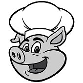 A vector cartoon illustration of a Pig with a Chef Hat.
