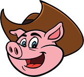 Cartoon Pig with Cowboy Hat.