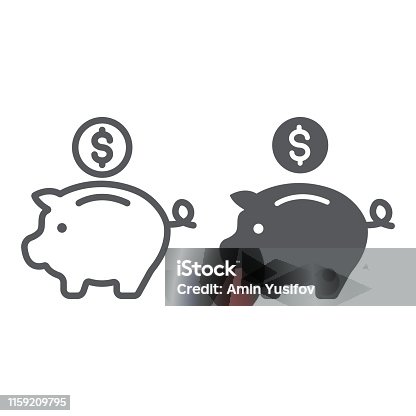 istock Piggy bank line and glyph icon, finance and banking, investment sign, vector graphics, a linear pattern on a white background. 1159209795