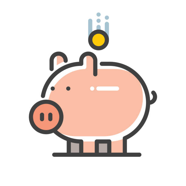 ilustraciones, imágenes clip art, dibujos animados e iconos de stock de alcancía icono de línea - piggy bank