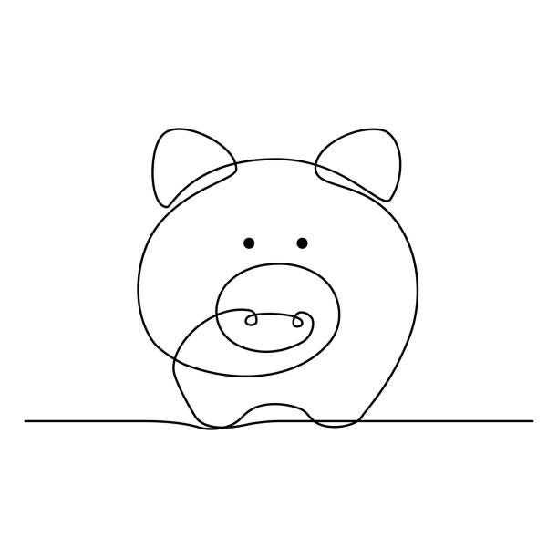 小豬銀行 - 線條畫 插圖 幅插畫檔、美工圖案、卡通及圖標