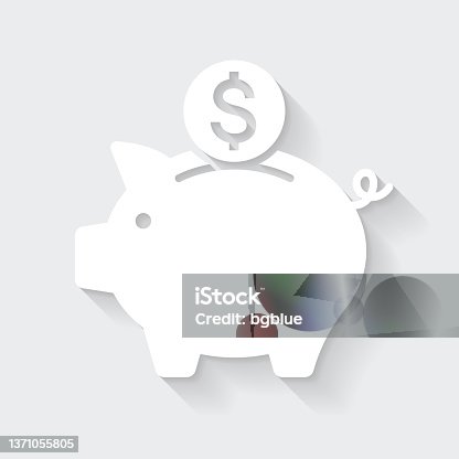 istock Piggy bank with Dollar coin. Icon with long shadow on blank background - Flat Design 1371055805