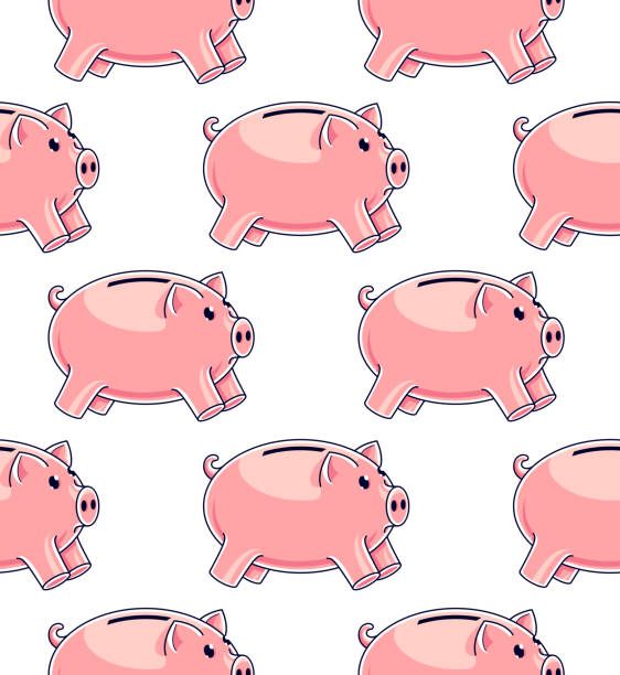 Piggy banks seamless background, backdrop for financial business website or economical theme ads and information, piggybank savings, vector wallpaper or web site background. Piggy banks seamless background, backdrop for financial business website or economical theme ads and information, piggybank savings, vector wallpaper or web site background. pig designs stock illustrations