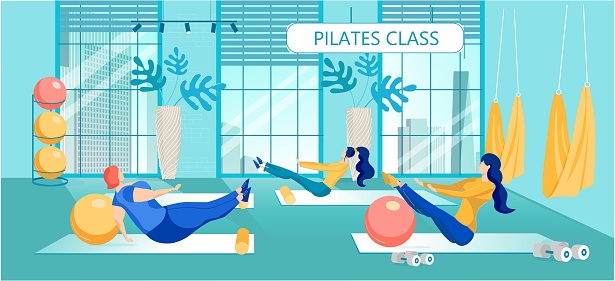 Pilates Class for Women Daily Training Cartoon