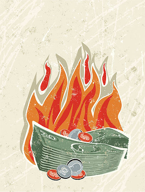 Pile of Money on Fire vector art illustration