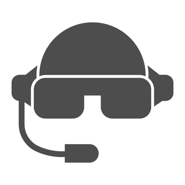 Pilot helmet solid icon. Aviator jet mask with glasses and microphone symbol, glyph style pictogram on white background. Warfare sign for mobile concept and web design. Vector graphics. Pilot helmet solid icon. Aviator jet mask with glasses and microphone symbol, glyph style pictogram on white background. Warfare sign for mobile concept and web design. Vector graphics military clipart stock illustrations