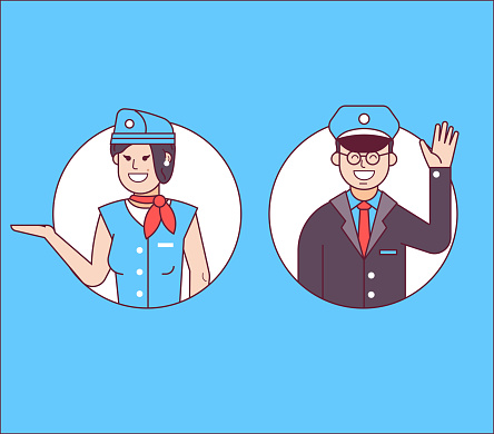 Pilot or Steward and Stewardess Icons