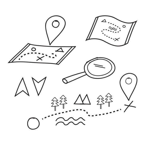 pin map doodle vector hand drawn map icon adventure drawings stock illustrations