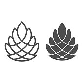 istock Pine cone line and solid icon, New Year concept, Pinecone sign on white background, Cedar cone icon in outline style for mobile concept and web design. Vector graphics. 1284659472