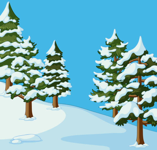 Royalty Free Clip Art Of A Snow Forest Clip Art, Vector