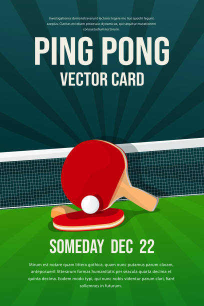 Ping Pong, table tennis flyer, poster design Ping Pong, table tennis flyer, poster design, sports invitation vector editable template.Ball with table tennis palettes and net table tennis stock illustrations
