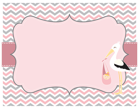 PInk and Grey Chevron Stork Baby Girl Card