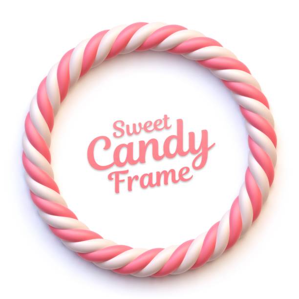 Pink and white marshmallow candy circle frame Pink and white marshmallow candy circle frame with copy space isolated on white background. Vector illustration candy borders stock illustrations