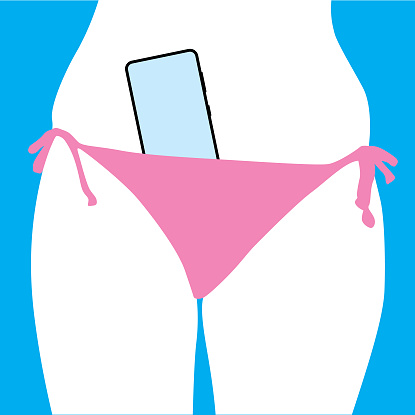 Vector illustration of a smart phone tucked into a pink bikini.