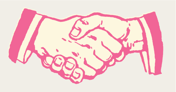 Pink Cartoon close-up of handshake