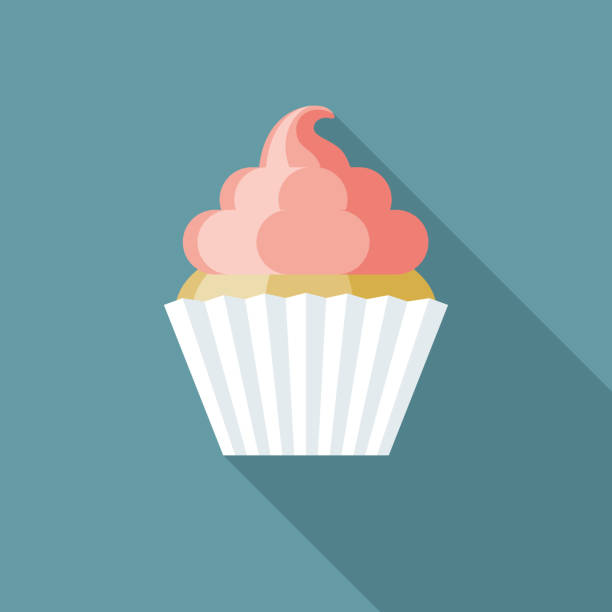 Pink Cupcake Gender Reveal Icon A flat design gender reveal party icon with long side shadow. File is built in the CMYK color space for optimal printing. Color swatches are global so it’s easy to change colors across the document. cupcake stock illustrations