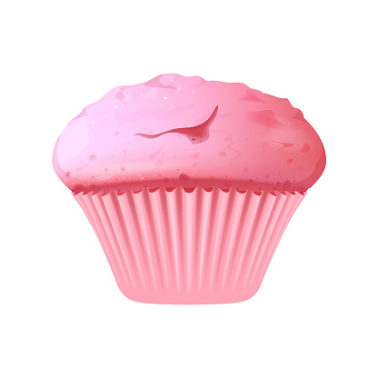Pink cupcake realistic vector illustration