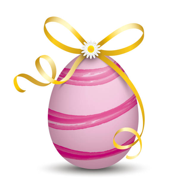 Pink Egg Golden Ribbon Easter Daisy Pink egg with golden ribbon on a white background. Eps 10 vector file. easter sunday stock illustrations