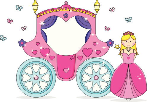 Pink Fairytale Heart Carriage Invite with Butterflies and Cute Princess.
