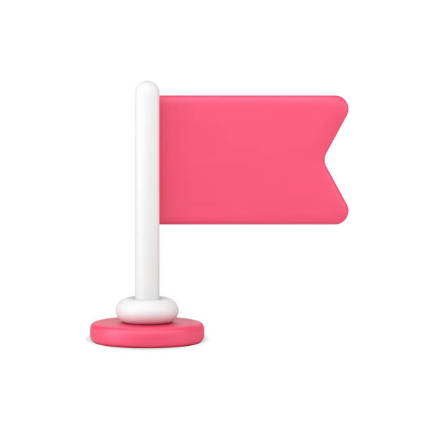 pink flag 3d icon. emblem of victory and national pride - 旗杆 插圖 幅插畫檔、美工圖案、卡通及圖標