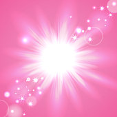 Pink flash starburst background with sparkles, vector illustration