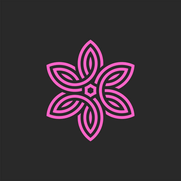 Pink flower logo linear monogram, feminine emblem for spa salon, yoga or cosmetics, floral pattern of weaving of thin lines. Pink flower logo linear monogram, feminine emblem for spa salon, yoga or cosmetics, floral pattern of weaving of thin lines. yoga designs stock illustrations