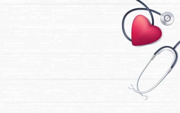 ilustrações, clipart, desenhos animados e ícones de coração-de-rosa e estetoscópio sobre fundo branco de madeira. - cardiologista