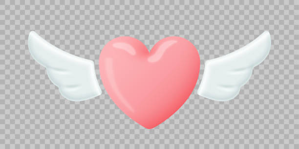 Pink heart with white wings. Valentines Day 3d design element isolated on transparent background. Pink heart with white wings. Valentines Day 3d design element isolated on transparent background animal limb stock illustrations