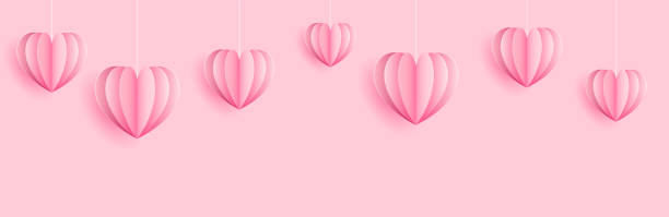 Pink hearts paper craft cut out seamless background banner Pink hearts paper craft cut out seamless background banner for valentines day, mothers day and wedding mother backgrounds stock illustrations