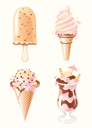 Pink ice cream illustration set