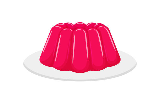 Pink jelly on a platter. Light sweet dessert. Low-calorie yummy, delicious. Illustration in cartoon flat style. Isolated on a white background. Pink jelly on a platter. Light sweet dessert. Low-calorie yummy, delicious. Illustration in cartoon flat style. Isolated on a white background gelatin stock illustrations