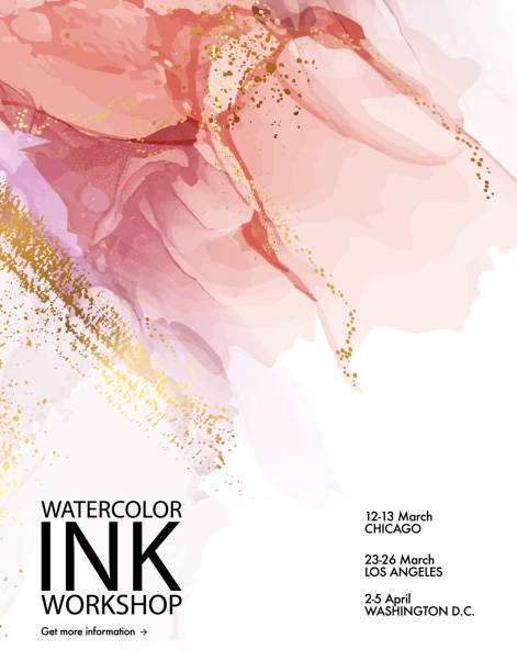 Pink marble paint  with gold abstract liquid texture poster. Fluid resin art design in vector. Gradient Background flyer, modern pattern, acrylic ink cover,  trendy print template Pink marble paint  with gold abstract liquid texture poster. Fluid resin art design in vector. Gradient Background flyer, modern pattern, acrylic ink cover,  trendy print template . rose gold background stock illustrations