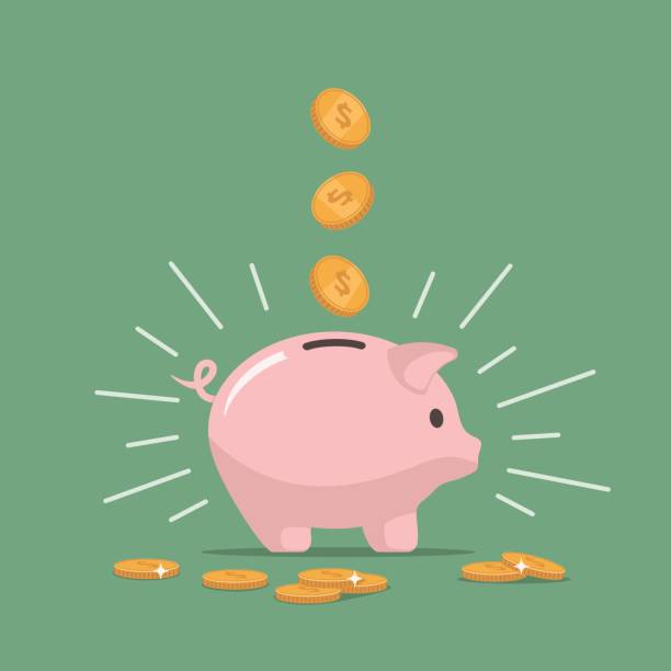 ilustrações de stock, clip art, desenhos animados e ícones de pink piggy bank with falling coins. saving money. investments in future. - cofre banco