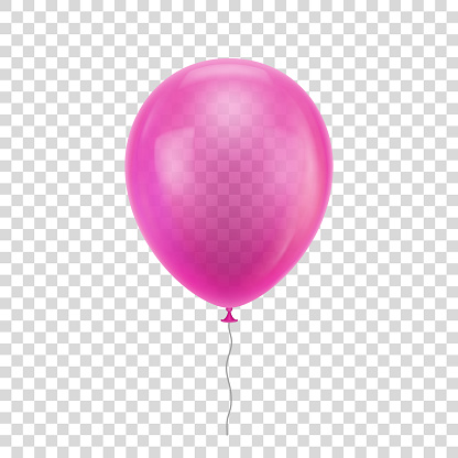 Pink realistic balloon. Blue ball isolated on a transparent background for designers and illustrators. Balloon as a vector illustration