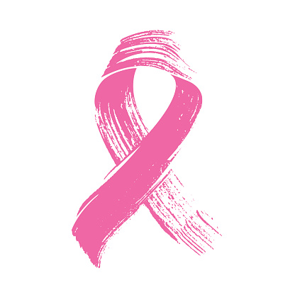 Pink ribbon hand drawn art isolated on white background. Vector illustration. Symbol of world breast cancer awareness month in october. Color brushed stripe loop.
