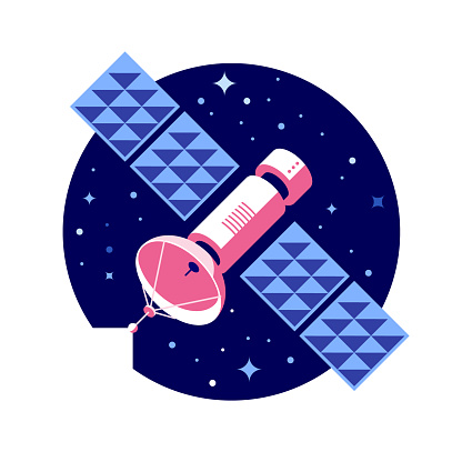 Pink satellite in space vector illustration