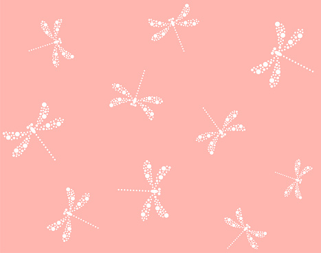 Pink seamless pattern with white dotted dragonfly.