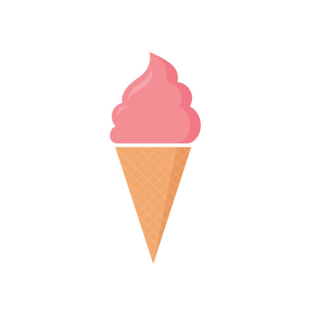 Pink strawberry ice cream in a waffle cone. Vector stock flat illustration isolated on a white background. Icon ice cream sohbet net stock illustrations