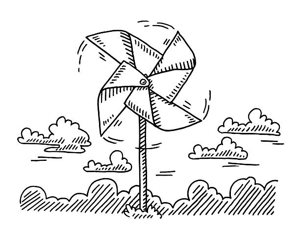 windrad spielzeug rotation zeichnung - windrad stock-grafiken, -clipart, -cartoons und -symbole