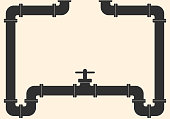istock Pipeline background. Gas, oil, plumbing or water pipe with valve and tap. Vector illustration. 1318814522