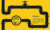 istock Pipeline background. Oil, water or gas pipe with valve, meter or counter. Plumbing system with gauge. Industrial, construction or technology business infographic. Vector illustration. 1342854294