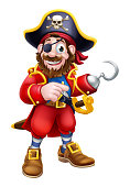 A pirate captain happy friendly cartoon character pointing