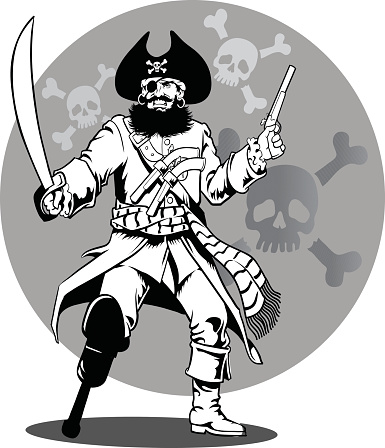 Pirate Captain in Black and White