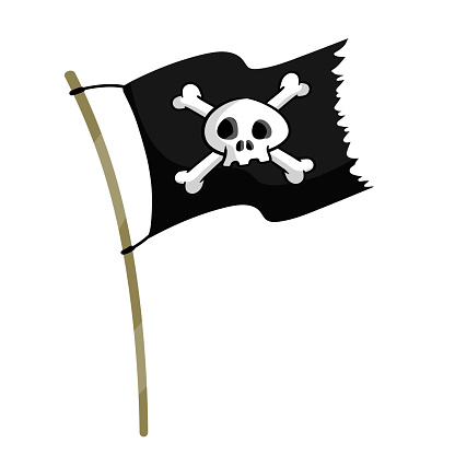 Pirate flag. Skull and bones on black ribbon. element of death.