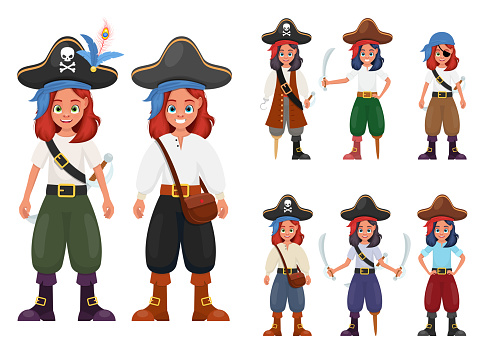 Pirate little girl vector design illustration isolated on white background