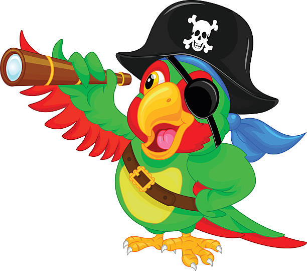 красный попугай мультяшный - pirate with parrot stock illustrations.
