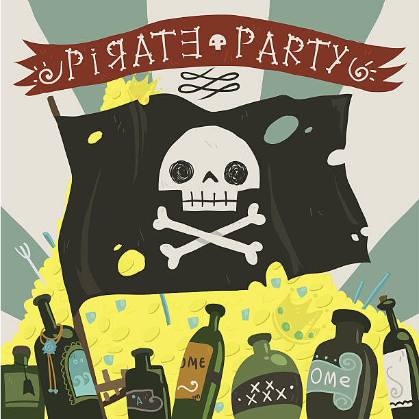 Pirate party card vector art illustration