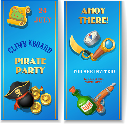 Pirate party cartoon invitation card or banners