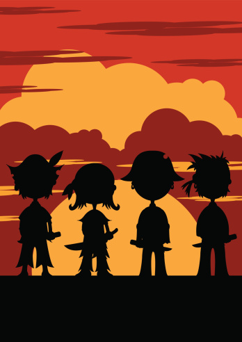 Pirate Silhouettes at Sunset